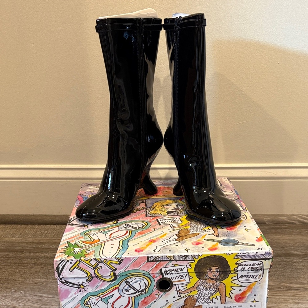 Jeffrey Campbell Shiny Black Heeled Boots